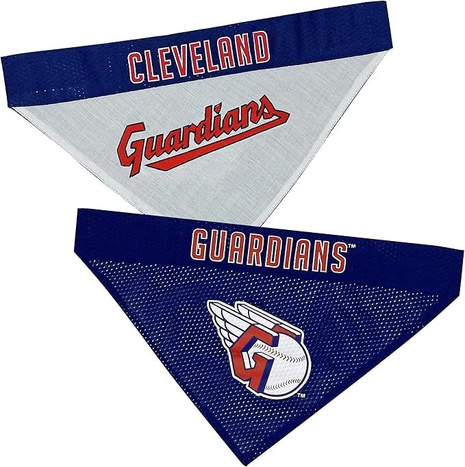 Pets First MLB Cleveland Guardians Reversible Bandana Small/Medium for Dogs & Cats. 2 Sided Sports Bandana, with a Premium Embroidery Team Logo. - 2 Sizes & All MLB Teams Available (CLG-3217-S-M)