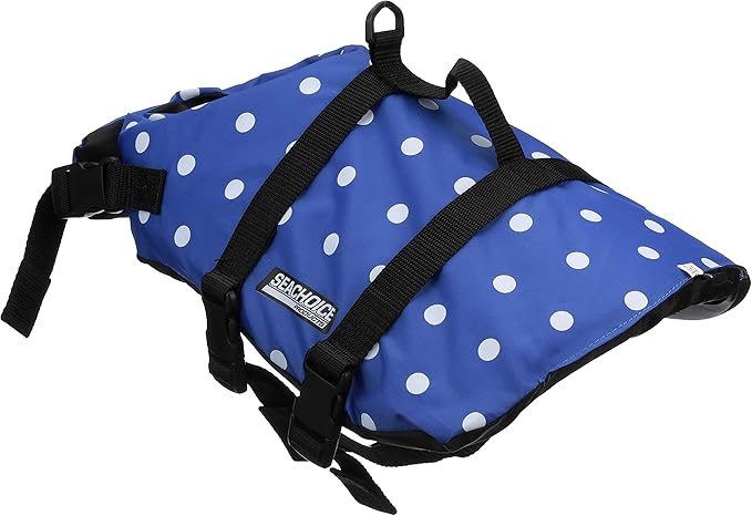 Seachoice Dog Life Vest, Adjustable Life Jacket for Dogs, w/Grab Handle, Blue Polka Dot, Size Small, 15-20 Lbs.