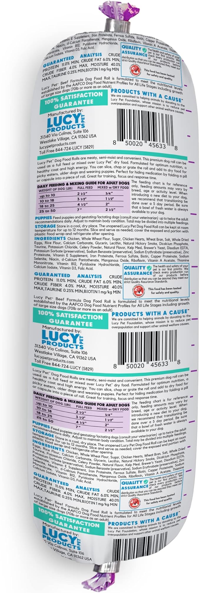 Lucy Pet Products Chicken Formula Dog Food Roll 1 lb, Meaty, Semi-Moist Dog Food (100600073)
