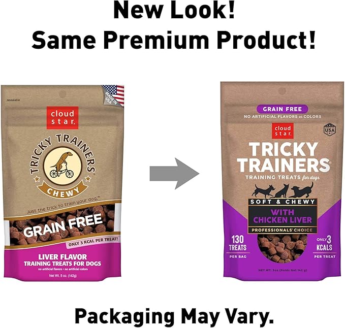 Cloud Star Tricky Trainers Chewy & Grain Free, Low Calorie Dog Training Treats, Baked in the USA, Liver 5 oz.