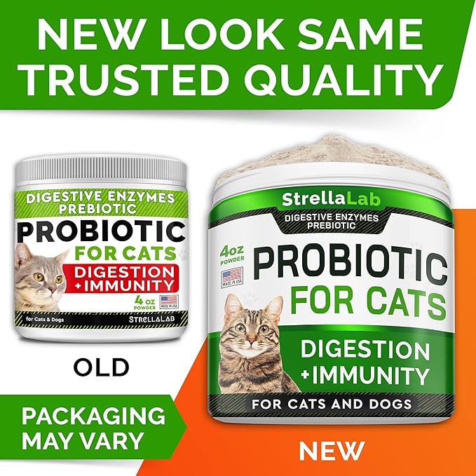 StrellaLab Cat Probiotic Powder — Probiotics for Cats with Diarrhea, Cat Probiotics for Indoor Cats, Health Supplies Food Supplement, Pet Probiotics, Cat Digestive Support, Constipation Relief Treats