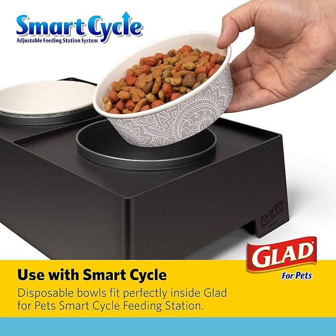 Glad for Pets Disposable Feeding Bowls | Large Disposable Dog Bowls in Gray Pattern | 3.5 Cup Feeding Size, 25 Count - Dog Bowls are Great for Dry and Wet Dog Food or Water