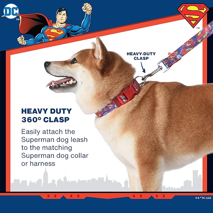 DC Comics Superman 4 Foot Dog Leash (48 inch) | Cute Red and Blue Dog Leash Easily Attaches to Any Dog Collar or Harness | Superman 4 Ft Dog Leash for Dog Walks