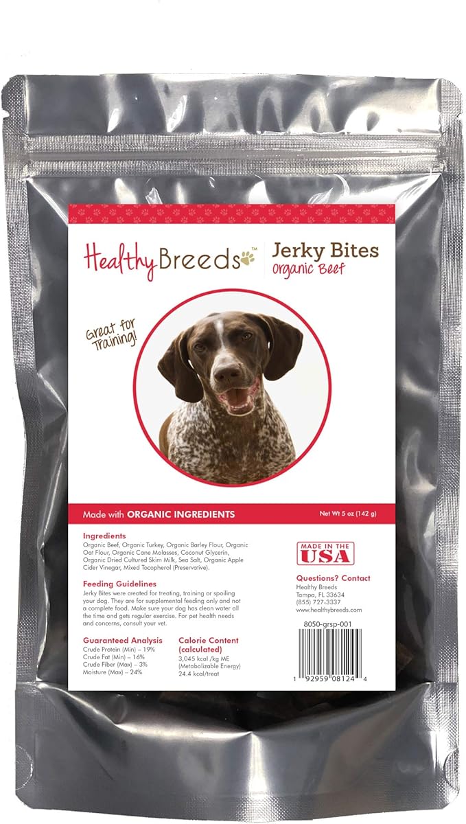 Healthy Breeds German Shorthaired Pointer Jerky Bites Beef Recipe Dog Treats 5 oz