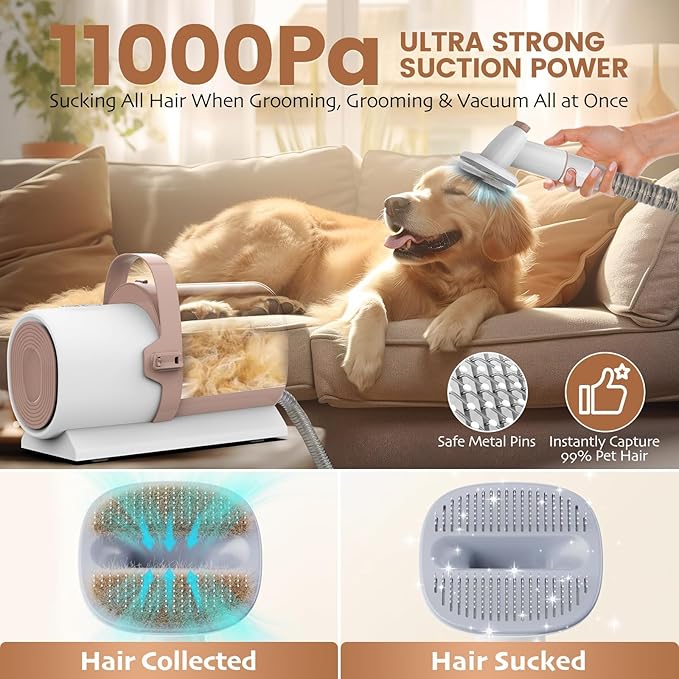 Dog Grooming Vacuum – Dog Hair Vacuum for Shedding Grooming, Pet Vacuum Grooming Kit with 11000Pa Suction Power – includes 4 Grooming Tools for Dogs and Cats – Perfect for Pet Grooming, PG50.