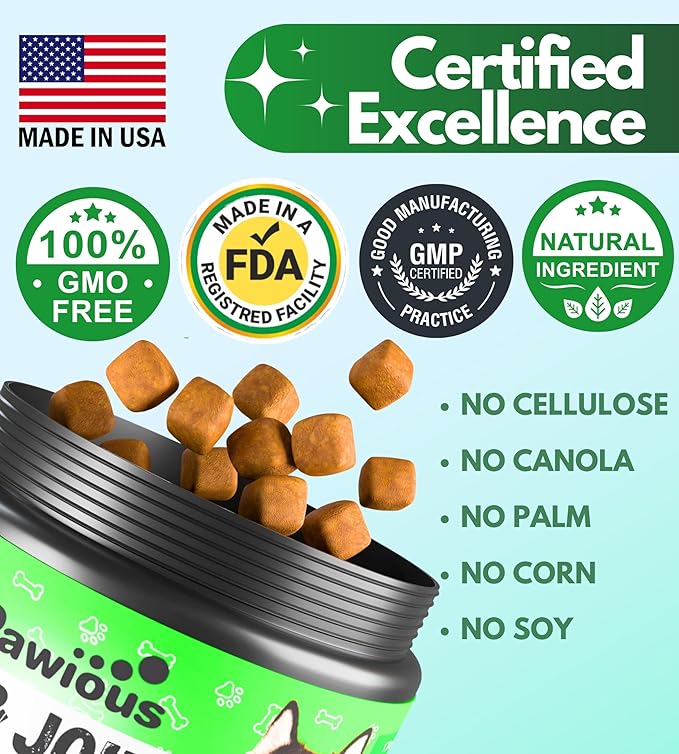 Hip and Joint Chews for Dogs - Glucosamine for Dogs - Dog Joint Pain Relief - Chondroitin, MSM, Turmeric, Hemp Oil Treats - Advanced Support Dog Joint Supplement Health - Mobility Bites