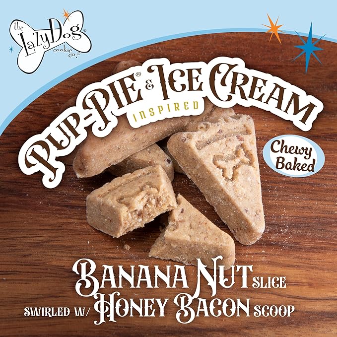The Lazy Dog Cookie Co. Soft and Chewy Dog Treats, Pie Slice Shaped Dog Cookies, Banana Nut Pup-PIE & Honey Bacon Ice Cream Inspired Flavor, Baked in The USA, 5 oz. (Pack of 1)