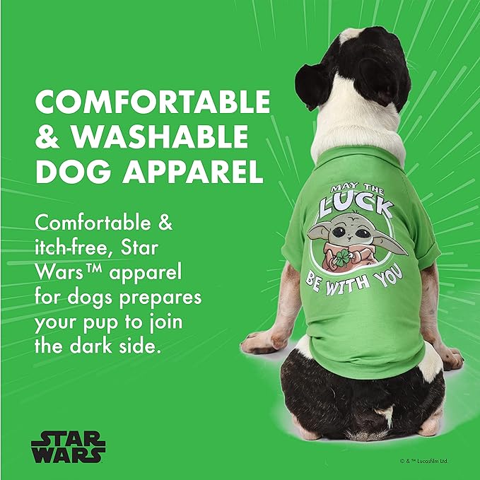 Star Wars for Pets Grogu May The Luck Be with You Dog Tee for St. Patrick's Day | Star Wars Dog St. Patty';s Shirt for Medium Dogs | Size Medium| Dog Clothing and Apparel, Cute Dog Clothes