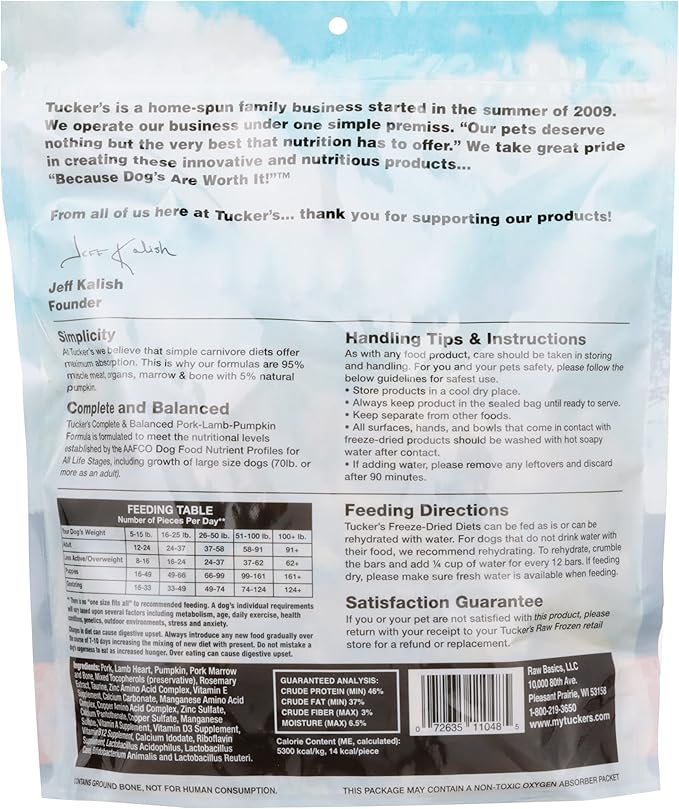 Tucker's Raw Frozen Freeze Dried Raw Dog Food, Pork, Lamb & Pumpkin Formula 14oz