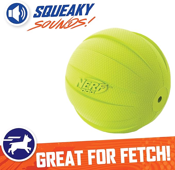 Nerf Dog Rubber Ball Dog Toy with Squeaker, Lightweight, Durable and Water Resistant, 4 Inch Diameter for Medium/Large Breeds, Single Unit, Green