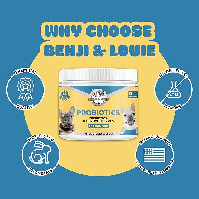 Dog Probiotics, Cat Probiotics, Probiotics for Dogs, Probiotics for Cat, 5 Billion CFUs + Prebiotics + Digestive Enzymes for Digestive Health & Immune Support, Skin & Coat, Dog Probiotic, 90 Grams