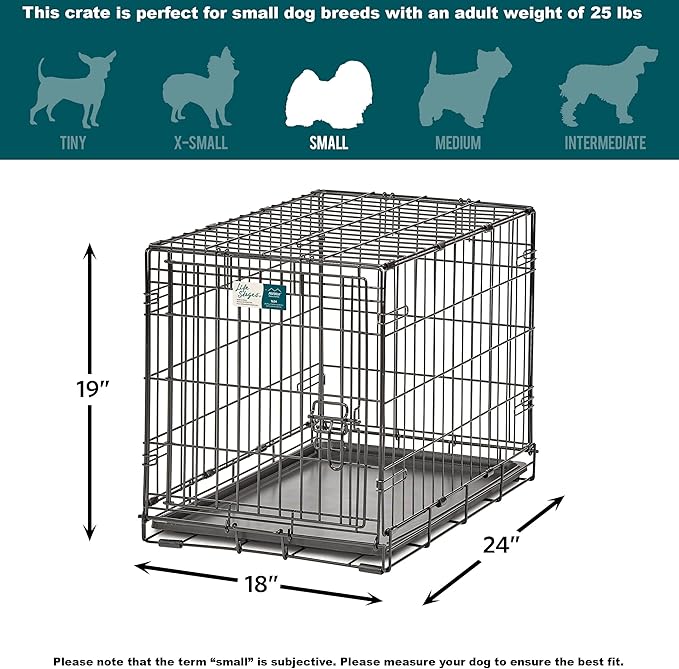 MidWest Homes for Pets Small Dog Crate | Life Stages 24' Folding Metal Crate | Divider Panel, Floor Protecting Feet, Leak-Proof Dog Pan | 24L x 18W x 19H Inches, Small Dog Breed