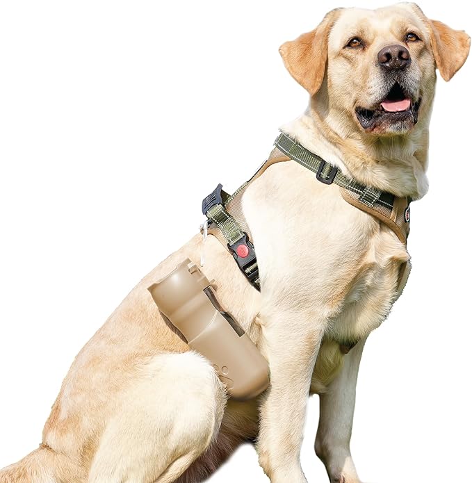 Portable Pet Food and Water Dispenser, 2 in 1 Cat & Small Dog Water Bottle & Food Container, Lightweight, BPA Free Pet Water Bottle Traveling Essentials for Walking & Hiking (Khaki, 13oz)