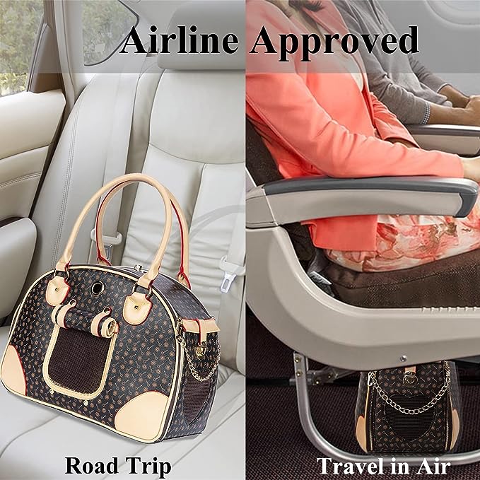 Adriene's Choice Luxury Pet Carrier, Puppy Small Dog Carrier, Cat Carrier Bag, Waterproof Premium PU Leather Carrying Handbag for Outdoor Travel Walking Hiking Shopping…