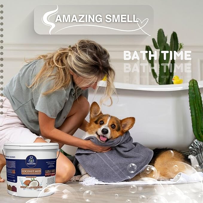 Madra Mor Coconut Mud Dog Wash Spa Essentials | Dog Grooming | Dry Skin Treatment | 7.5lb Pail with Worldwide Nutrition Multi-Purpose Keychain