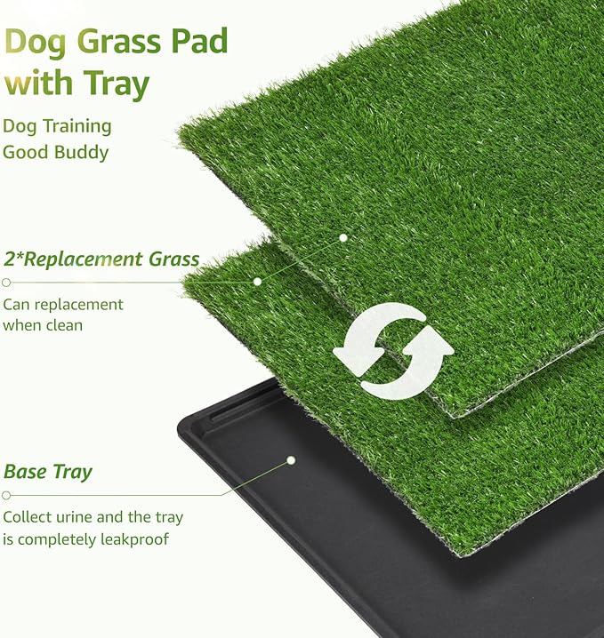 LOOBANI Dog Grass Pad with Tray Large, Indoor Dog Potties for Apartment and Patio Training, with 2 Packs Loobani Dog Grass Pee Pads for Replacement(Tray Potty 45 * 29inch)