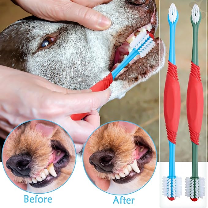 2PCS Dog Toothbrush 360 Degree Dog Tooth Brush, Dual Head Dog Tooth Brushing Kit Non Slip Toothbrush for Dogs and Cat Teeth Clean Pet Toothbrush Dental Care