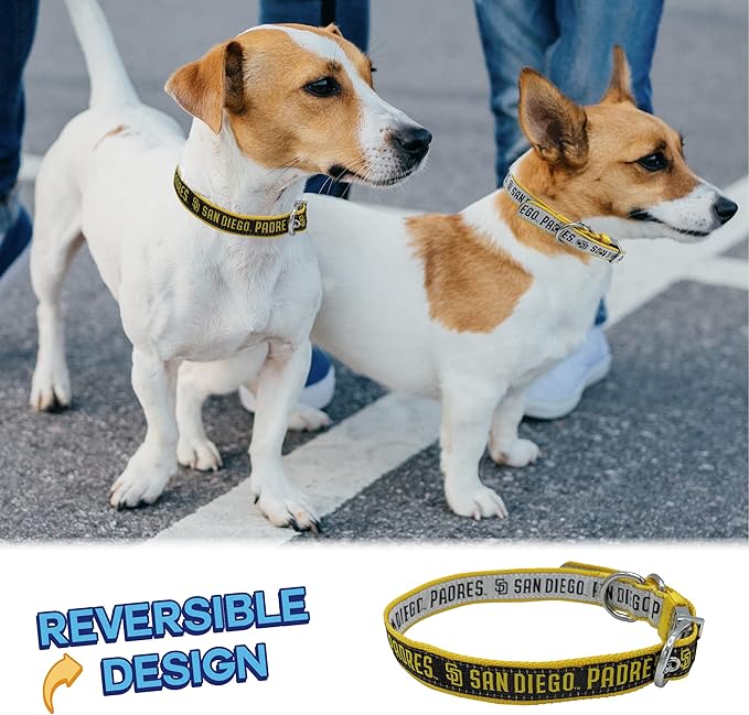 Pets First SAN Diego Padres Reversible MLB Dog Collar Medium. Premium Home & Away Two-Sided Pet Collar Metal Buckle MLB Baseball Team Unique Design on Each Side! Dogs & Cats (PAD-3280-MD)