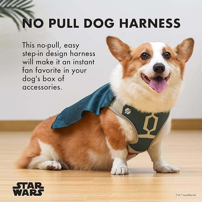 STAR WARS for Pets Boba Fett Dog Harness with Cape, Small (S) | Small Dog Boba Fett Harness for Dogs | Star Wars Pet Harness, Star Wars Harness for Small Dogs Green FF13505