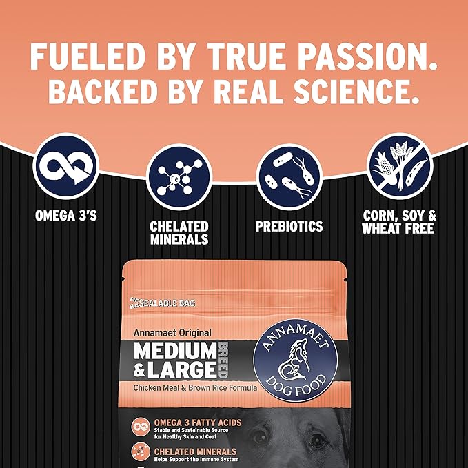 Annamaet Original Medium and Large Breed Formula Dry Dog Food, 25% Protein (Chicken & Brown Rice) - 5 lb. Bag