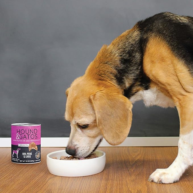 Hound & Gatos Wet Dog Food, 98% Pork & Liver, case of 12, 13 oz cans