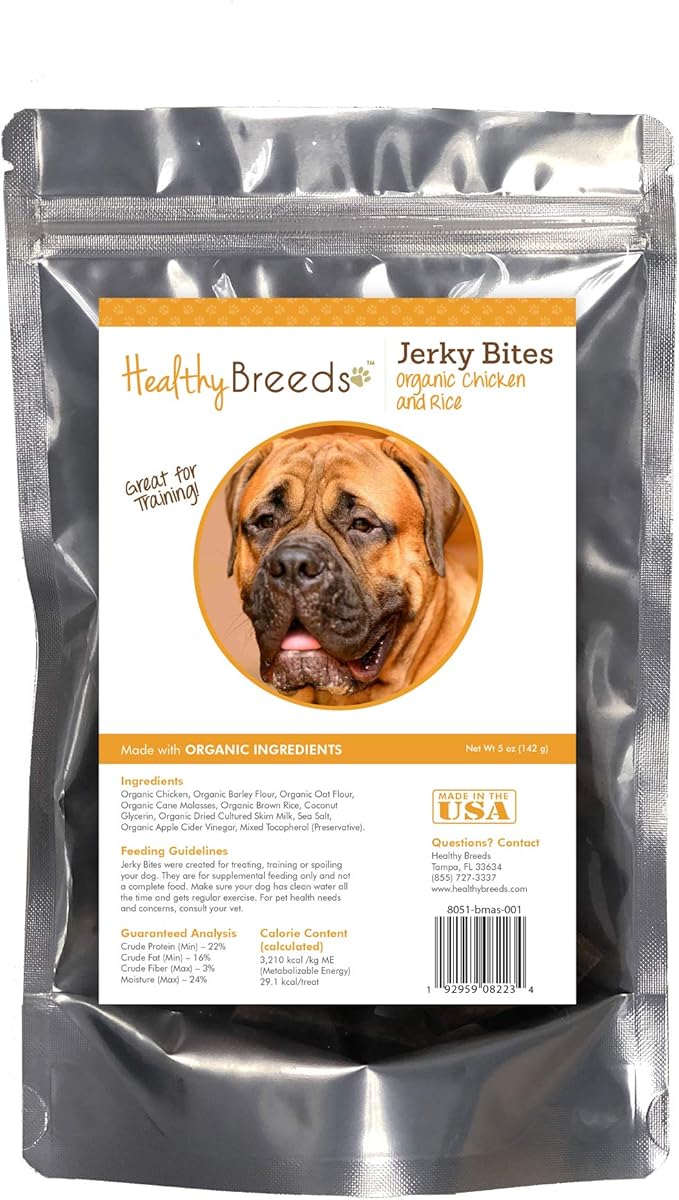 Healthy Breeds Bullmastiff Jerky Bites Chicken & Rice Recipe Dog Treats 5 oz
