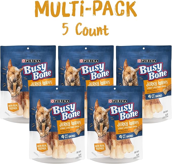 Purina Busy Bone Jerky Wraps Grain Free Small/Medium Breed Beefhide and Chicken Jerky Dog Treats - (Pack of 5) 4 ct. Pouches
