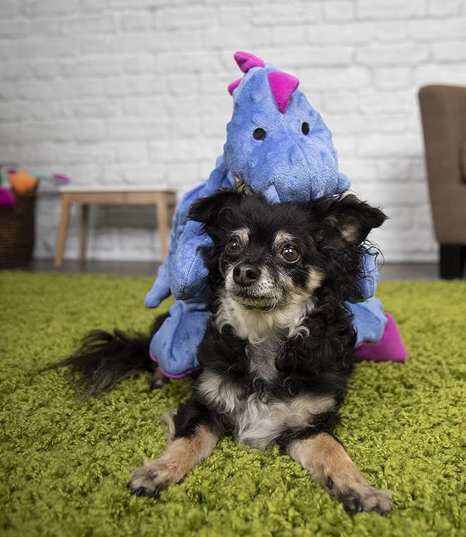 goDog Bubble Plush Dragons Squeaky Dog Toy, Chew Guard Technology - Periwinkle, Extra Large