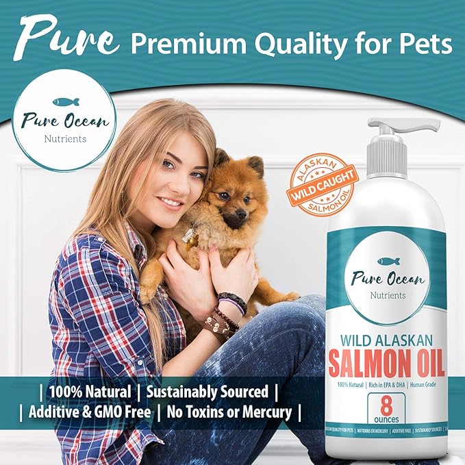 Wild Alaskan Salmon Oil for Dogs and Cats 8 Ounce; Natural Supplement with Omega 3's to Support Joint, Heart, and Immune Health; Promotes a Shiny Soft Coat and Healthy Skin
