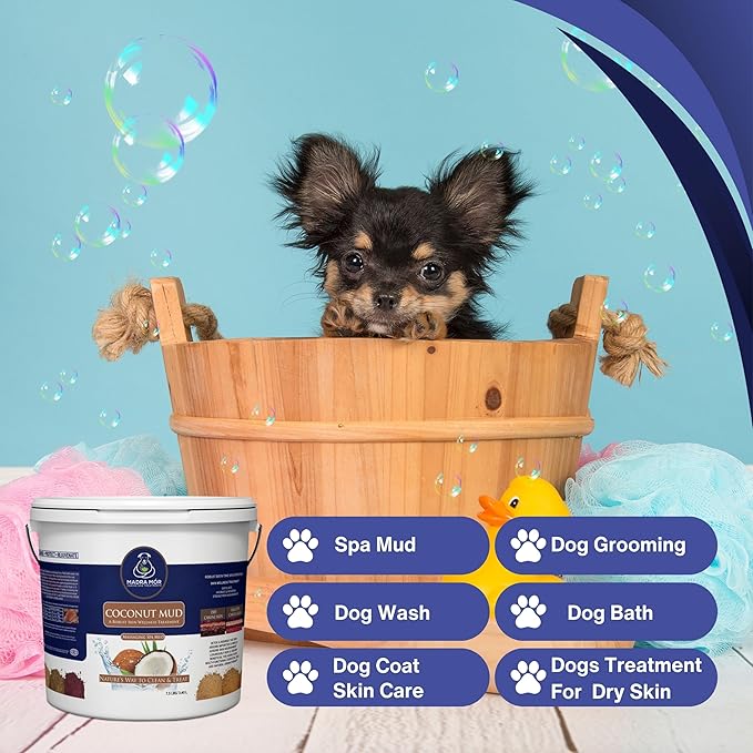 Madra Mor Coconut Mud Dog Wash Spa Essentials | Dog Grooming | Dry Skin Treatment | 7.5lb Pail with Worldwide Nutrition Multi-Purpose Keychain
