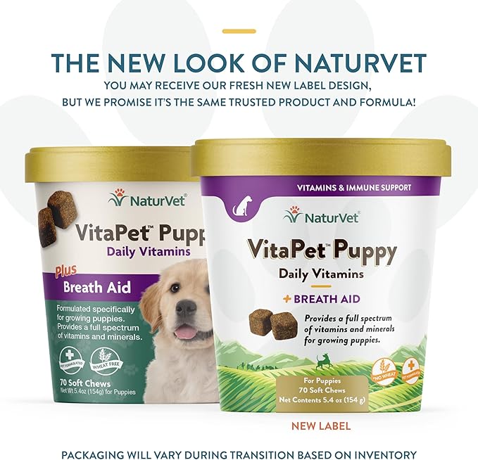 NaturVet – VitaPet Puppy Daily Vitamins for Dogs – Plus Breath Aid – Specifically Formulated to Provide Puppies with Essential Vitamins, Minerals, Amino Acids & Fatty Acids (70 Soft Chews)
