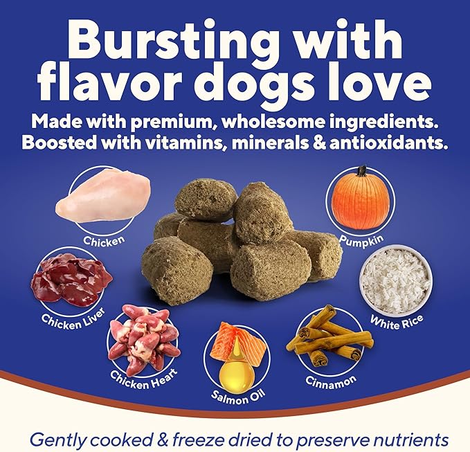Dave's Pet Food Digesti-Bites Easy to Digest Freeze Dried Chicken Dog Treats with Pumpkin Fiber & Probiotics, Complete & Balanced Nutritious, Freeze Dried Dog Food Topper, USA Made (12 oz)