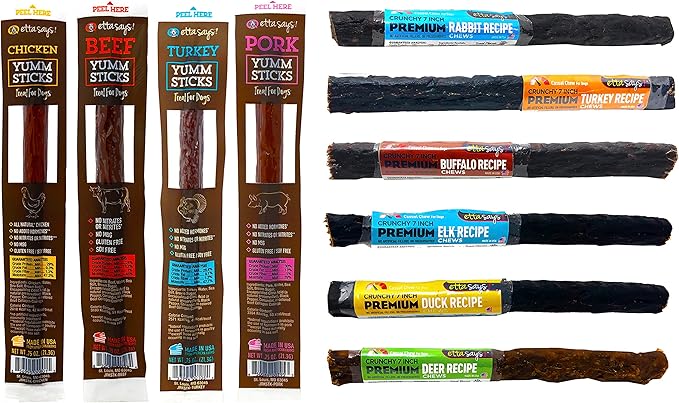 ETTA SAYS! Dog Treats, Dog Stocking Stuffers – Pack of 10 – Made in The USA, Human Grade, No Added Hormones, No Nitrates or Nitrites – Jerky Sticks for Dogs, Crunchy Chews for Dogs