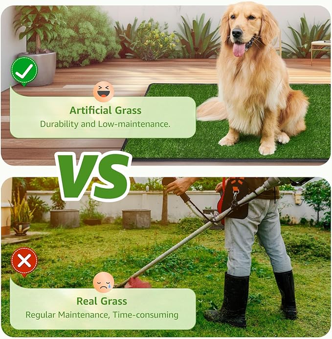 LOOBANI Dog Grass Pad with Tray Large, Indoor Dog Potties for Apartment and Patio Training, with 2 Packs Loobani Dog Grass Pee Pads for Replacement(Tray Potty 45 * 29inch)