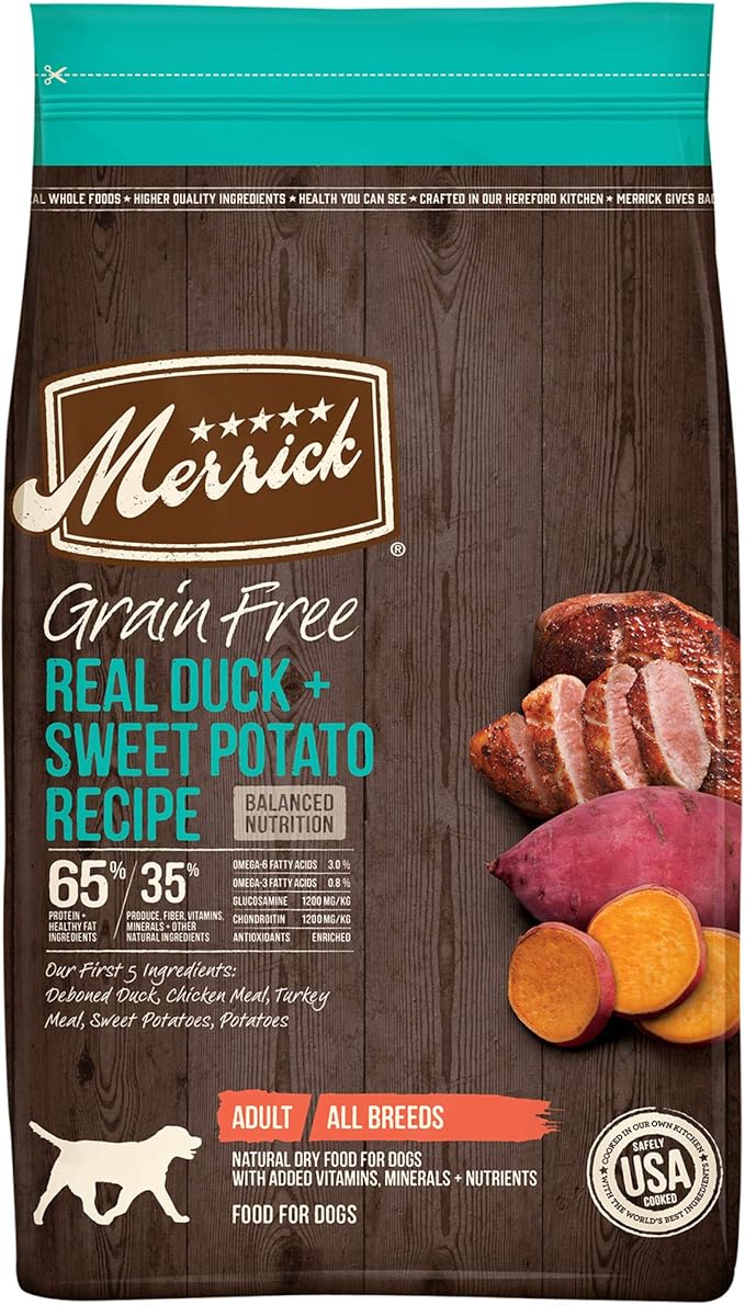 Merrick Premium Grain Free Dry Adult Dog Food, Wholesome and Natural Kibble with Real Duck and Sweet Potato - 22.0 lb. Bag