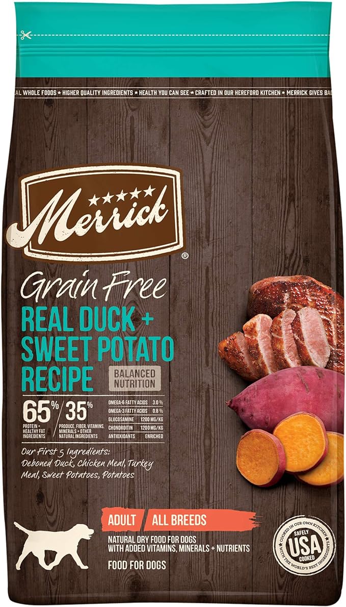 Merrick Premium Grain Free Dry Adult Dog Food, Wholesome and Natural Kibble with Real Duck and Sweet Potato - 22.0 lb. Bag