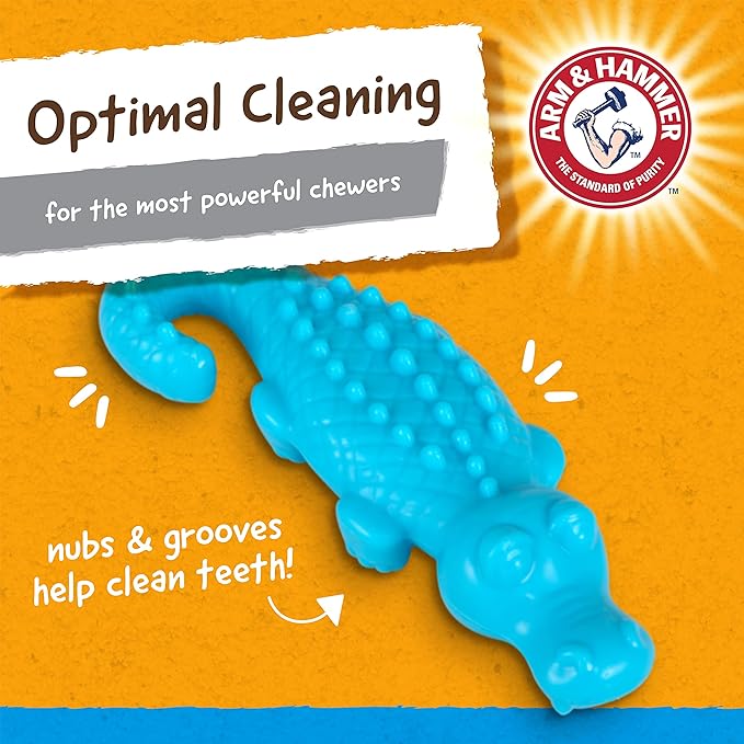 Arm & Hammer for Pets Nubbies Dental Toys Gator Dental Chew Toy for Dogs | Best Dog Chew Toy for Moderate Chewers | Reduces Plaque & Tartar Buildup Without Brushing, Gator