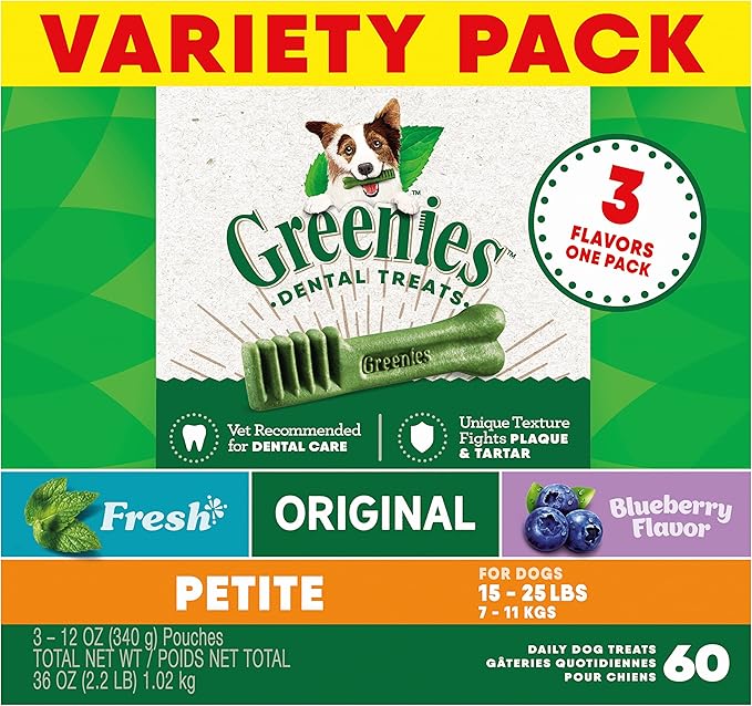 Greenies Petite Natural Dental Care Dog Treats, 36 oz. Variety Pack, 60 Total Treats