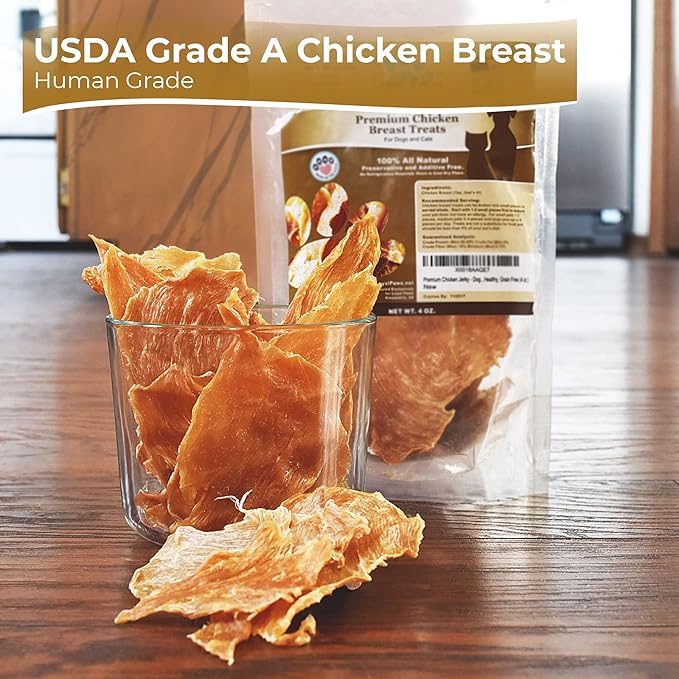 Chicken Jerky Dog Treats Made in USA Only - Natural, Healthy, Premium, Human Grade, 100% Chicken - Grain Free - Training Treats for Small, Medium, and Large Dogs 4oz