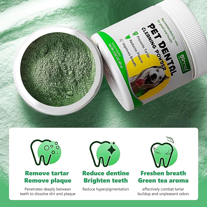 Teeth Cleaning Powder for Dogs, Dental Cleaning Powder for Dogs, Breath Freshener Powder with Probiotics, Tartar Remover for Small, Medium, Large Dogs - 80g