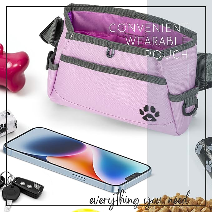 Dog Treat Pouches for Pet Training - Custom Design - Dog Treat Bag for Dog Training & Behavior Aids - Fanny Pack for Dog Walking Bag - Puppy Training Treat Pouch & Snacks Bag Pouch (Light Purple)