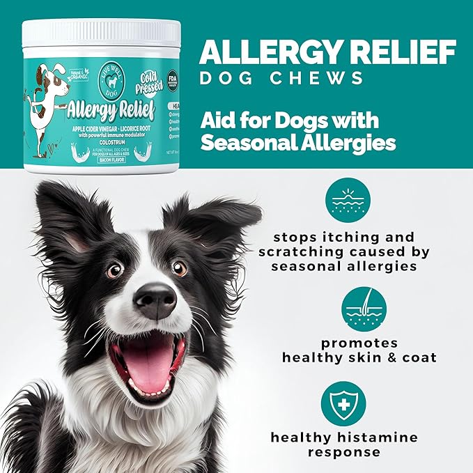 Allergy Relief Soft Chews for Dogs - Anti Itch Supplement - Apple Cider Vinegar, Licorice Root, Valerian Root, and Colostrum - Soft Chews for Skin & Seasonal Allergies - 120 Count