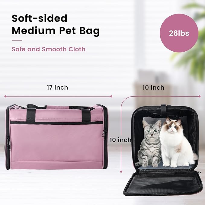 Cat Carrier, Dog Pet Carrier Airline Approved Soft Bag for Small Dogs,Medium Cats and Guinea Pig, Travel Bag for 2 Cats Under 26 LBS, Collapsible Soft Sided Cat Backpack TSA Travel Bag-Purple