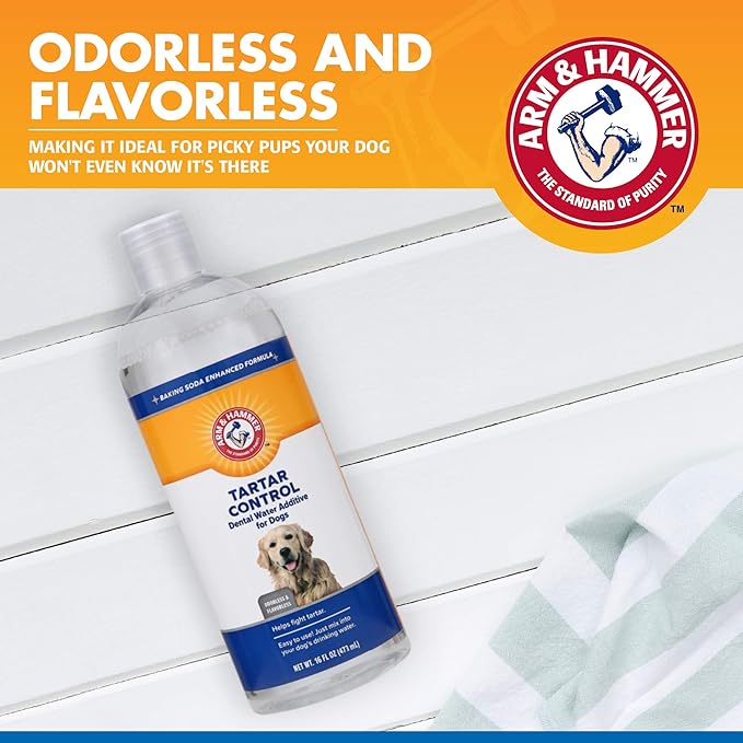 Arm & Hammer for Pets Dental Water Additive for Dogs, Tartar Control | Dog Dental Care Reduces Plaque & Tartar Buildup Without Brushing | 16 Fl Oz (Pack of 1), Odorless and Flavorless