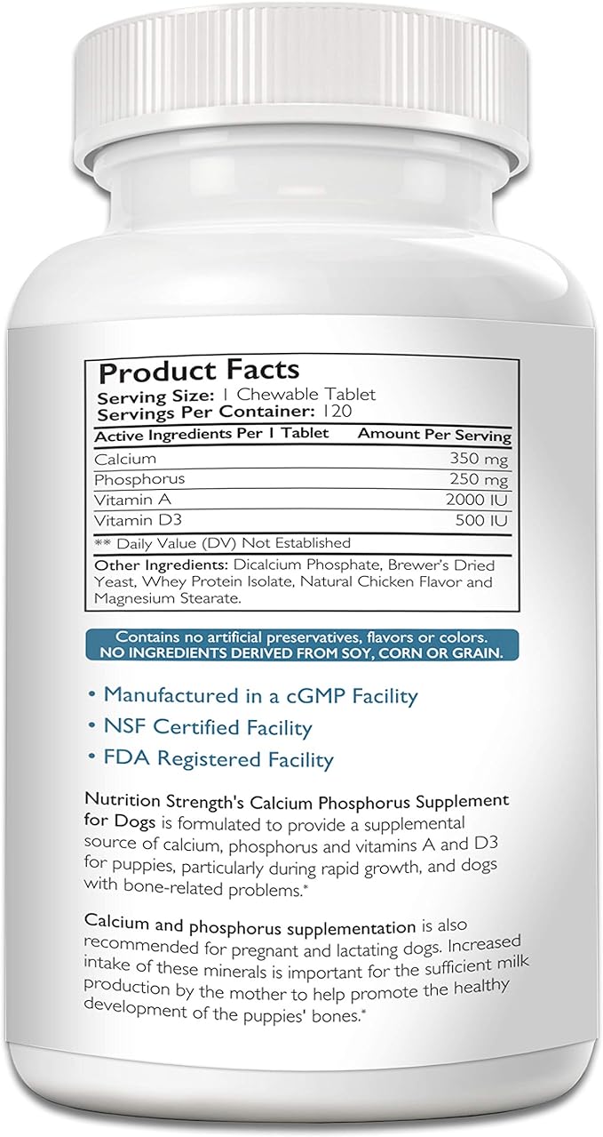 Calcium Phosphorus for Dogs Supplement, Provide Calcium for Puppies, Promote Healthy Dog Bones and Puppy Growth Rate, Dog Bone Supplement, 120 Chewable Tablets