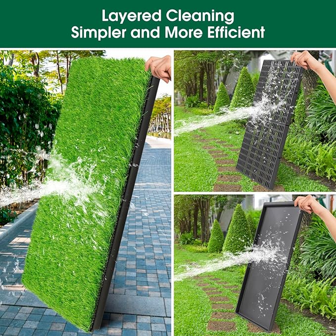 Dog Grass Potty,Dog grass pee pad,Indoor/Outdoor Portable Pet Loo with Tray,Medium Reusable Pet Litter Box Training Pads Toilet Tray with 2 Pcs Dog Grass Pee Pads for Replacement( 29"x20")