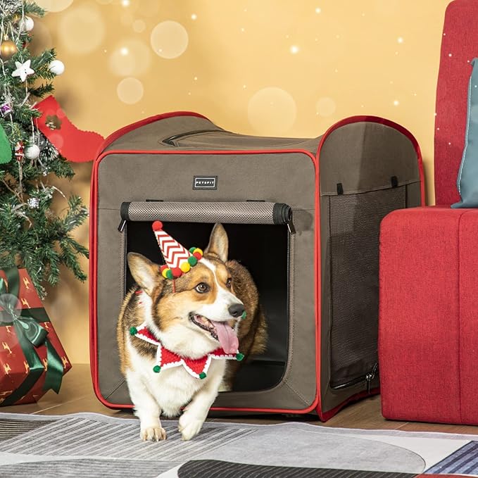 Petsfit Portable Dog Crates for Medium Dogs, Travel Dog Crate with Soft Cushion and Carrying Case, for Indoor Outdoor