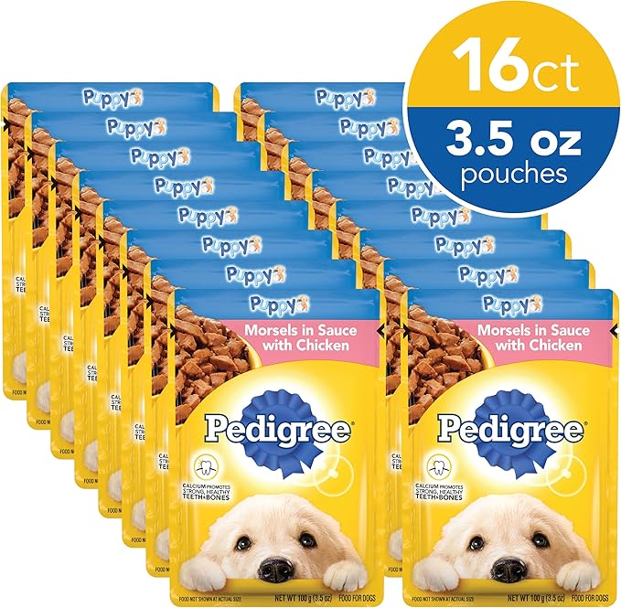 PEDIGREE PUPPY Soft Wet Dog Food Morsels in Sauce With Chicken, 3.5 oz Pouches, 16 Pack