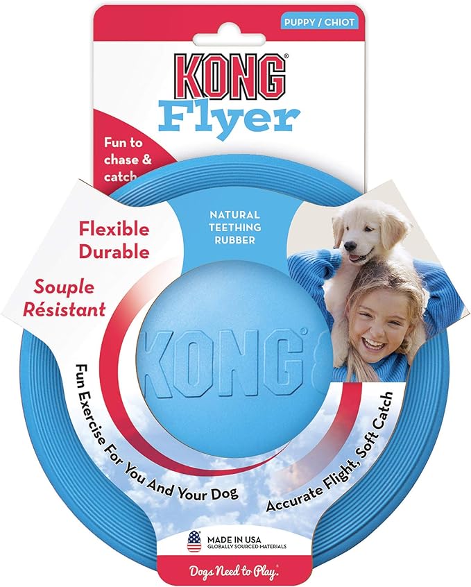 KONG Puppy Flyer - Soft Rubber Flyer Dog Toy - Flying Disc Dog Toy for Puppies - Gentle Rubber Toy for Growing Puppies - for Small Puppies - Assorted Colors