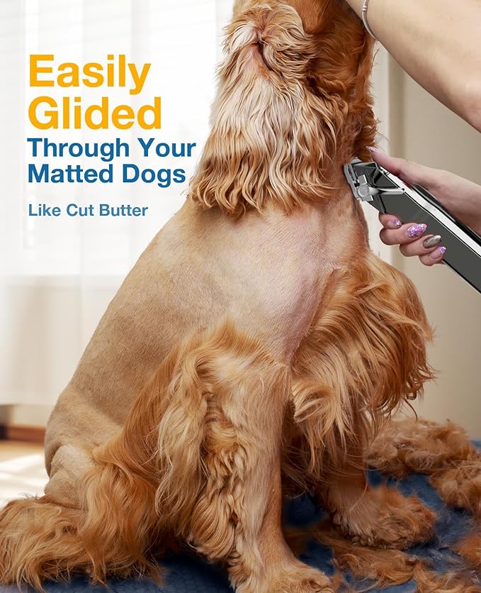 oneisall Dog Clippers for Grooming for Thick Heavy Coats/Low Noise Rechargeable Cordless Pet Shaver with Stainless Steel Blade/Waterproof Dog Shaver for Dogs Pets and Animals (Stainless Steel)